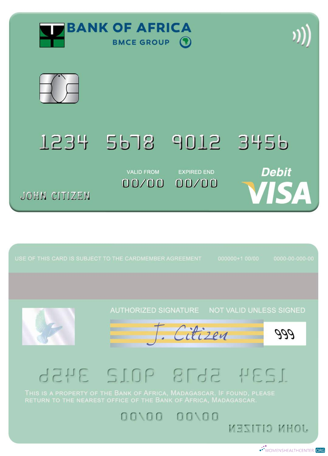 Editierbare Herunterladen Madagaskar Bank von Africa Visa Debit Karte Photoshop Vorlage