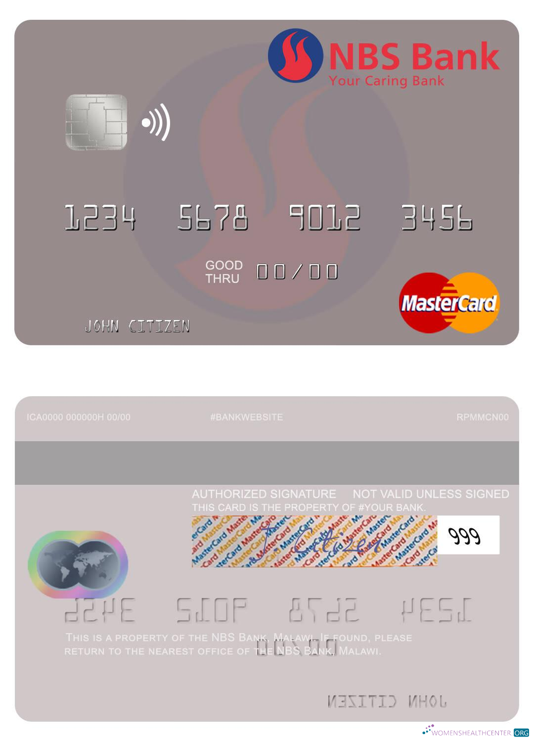 Realistische Herunterladen Malawi NBS Bank Mastercard Photoshop Vorlage
