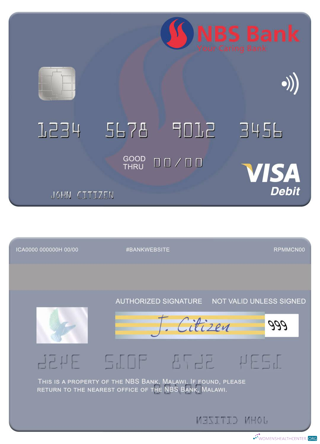 Hochwertige Herunterladen Malawi NBS Bank Visa Debit Karte Photoshop Vorlage