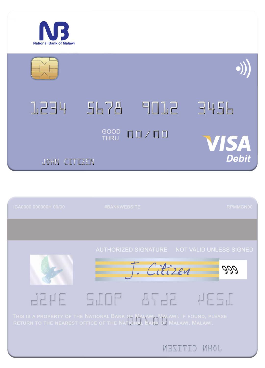 Professionelle Herunterladen Malawi National Bank von Malawi Visa Debit Karte Photoshop Vorlage