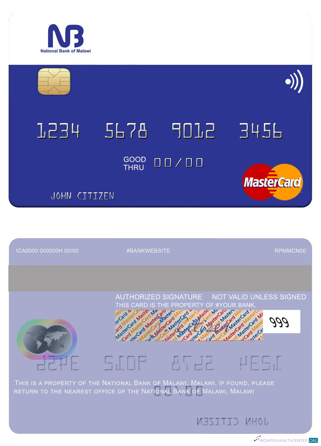 Realistische Herunterladen Malawi National Bank von Malawi Mastercard Photoshop Vorlage