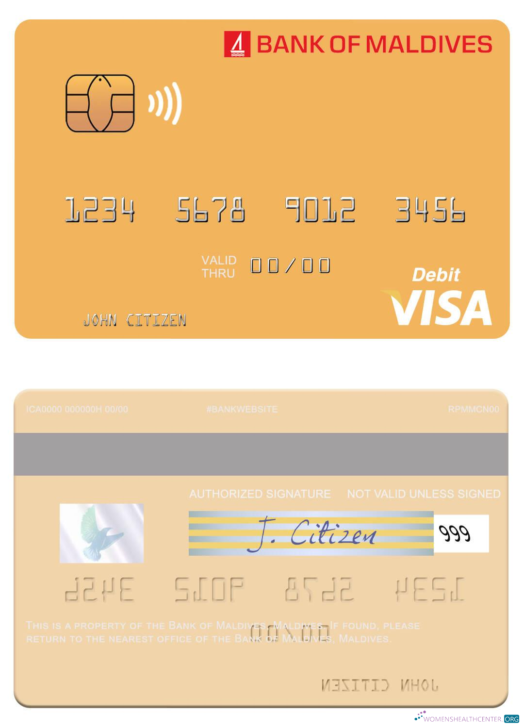 Editierbare Herunterladen Malediven Bank von Malediven Visa Debit Karte Photoshop Vorlage