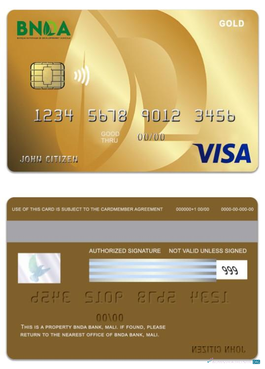 Professionelle Herunterladen Mali BNDA Bank Visa Gold Karte Photoshop Vorlage