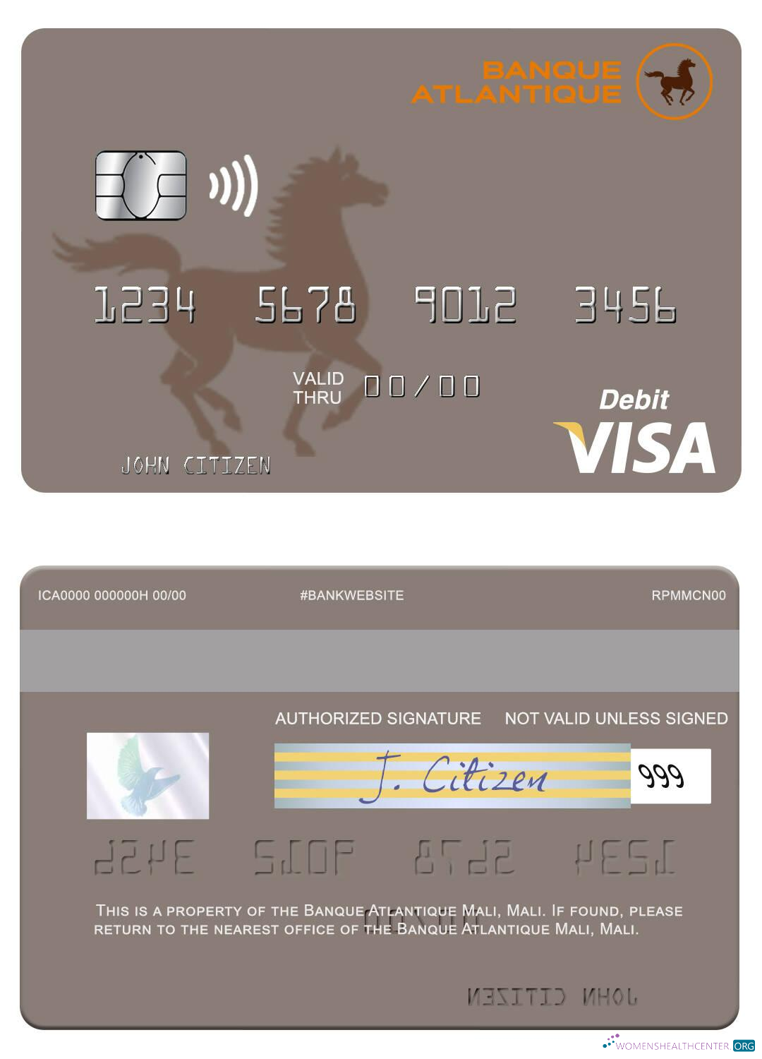Realistische Herunterladen Mali Banque Atlantique Mali Visa Debit Karte Photoshop Vorlage