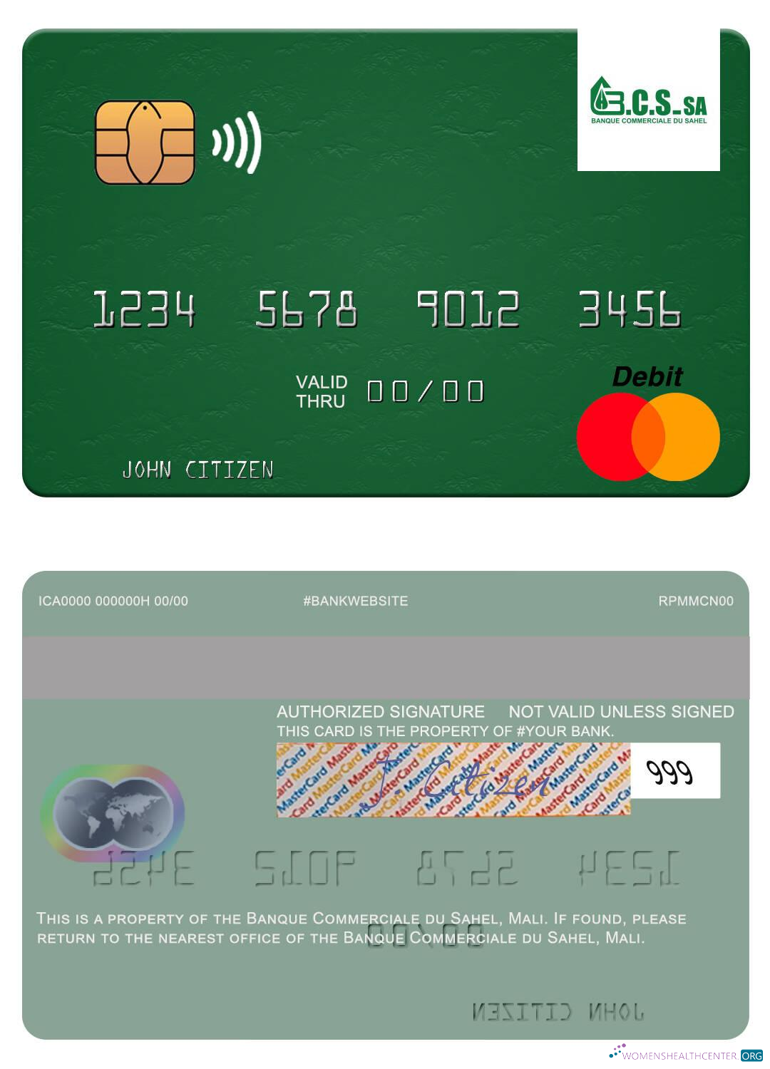 Professionelle Herunterladen Mali Banque Commerciale Du Sahel Mastercard Photoshop Vorlage