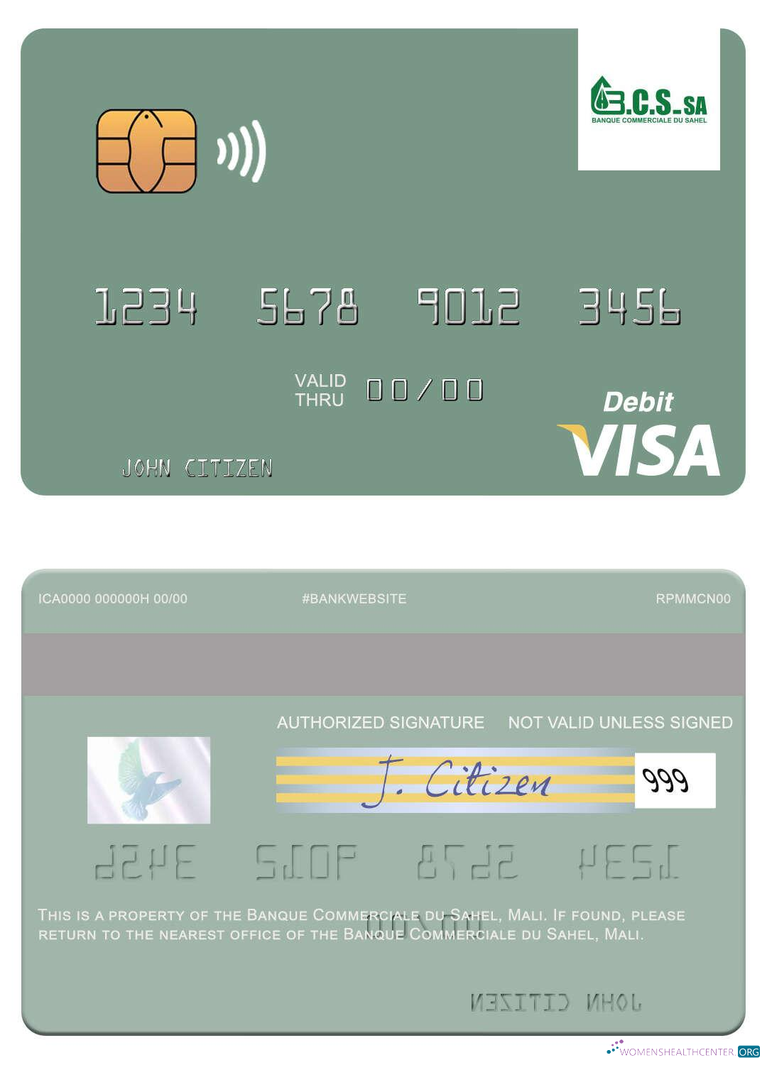 Professionelle Herunterladen Mali Banque Commerciale Du Sahel Visa Debit Karte Photoshop Vorlage