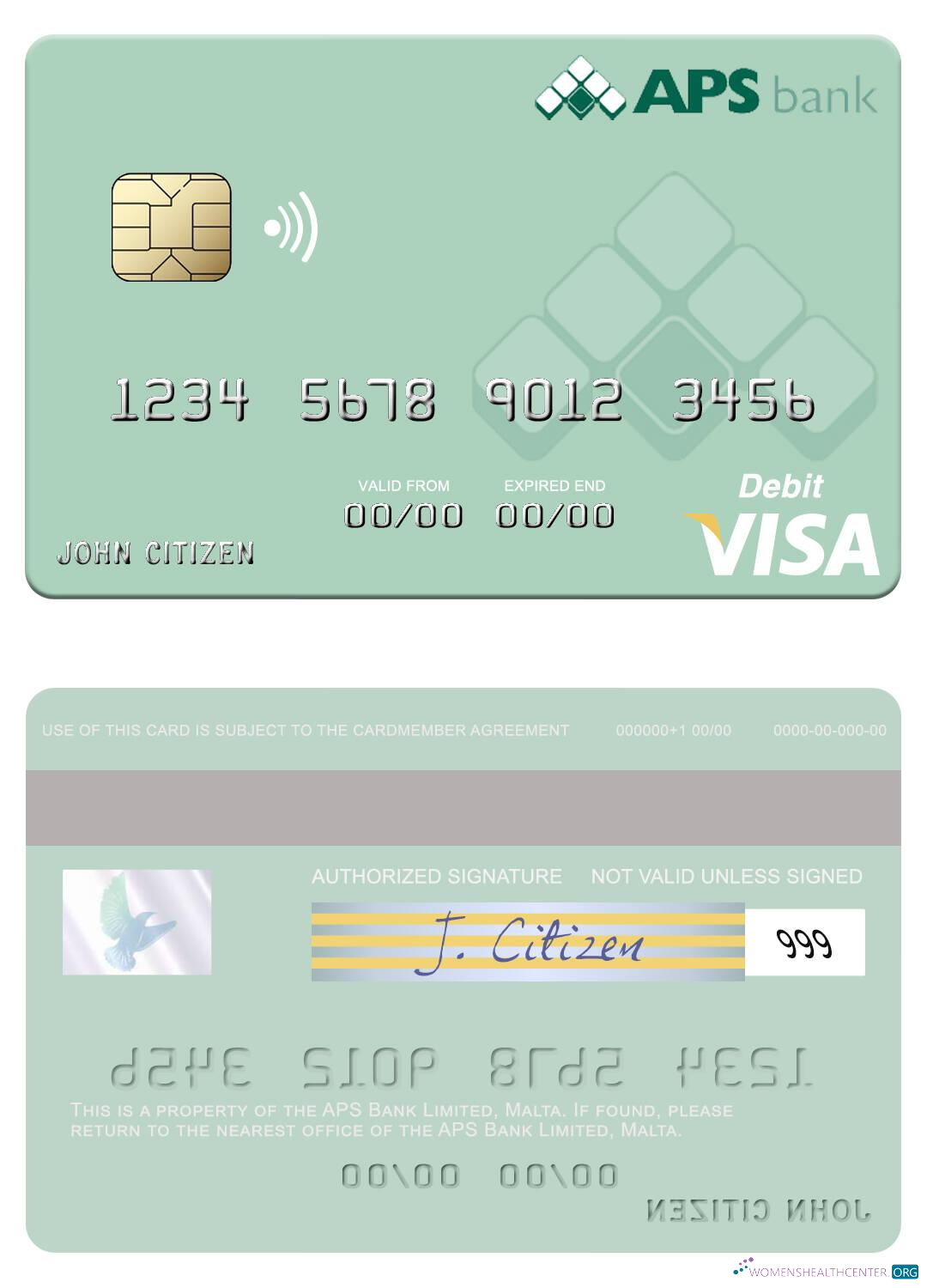 Realistische Herunterladen Malta APS Bank GmbH Visa Debit Karte Photoshop Vorlage