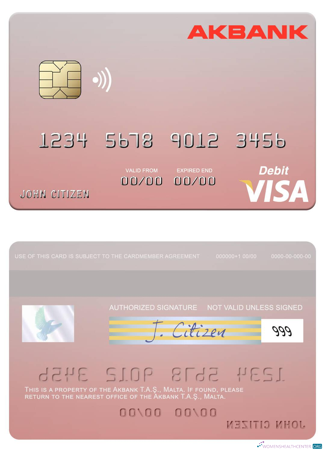 Professionelle Herunterladen Malta Akbank T.A.Ş. Visa Debit Karte Photoshop Vorlage
