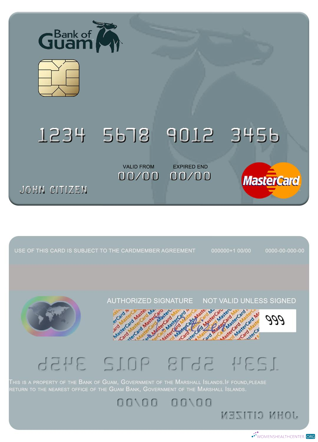 Professionelle Herunterladen Marshall Inseln Bank von Guam Mastercard Photoshop Vorlage