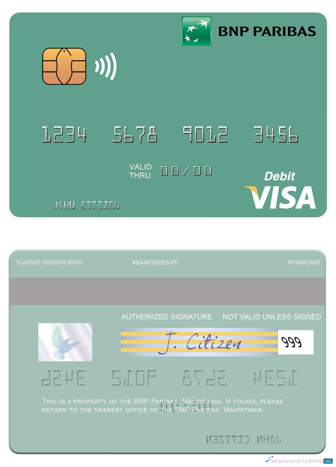 Hochwertige Herunterladen Mauretanien BNP Paribas Visa Debit Karte Photoshop Vorlage