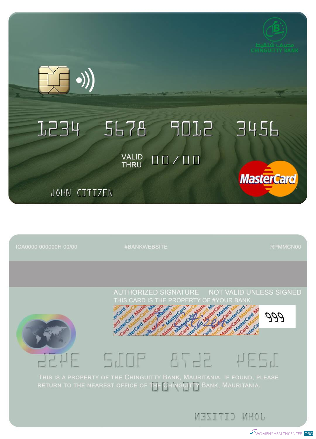 Realistische Herunterladen Mauretanien Chinguitty Bank Mastercard Photoshop Vorlage