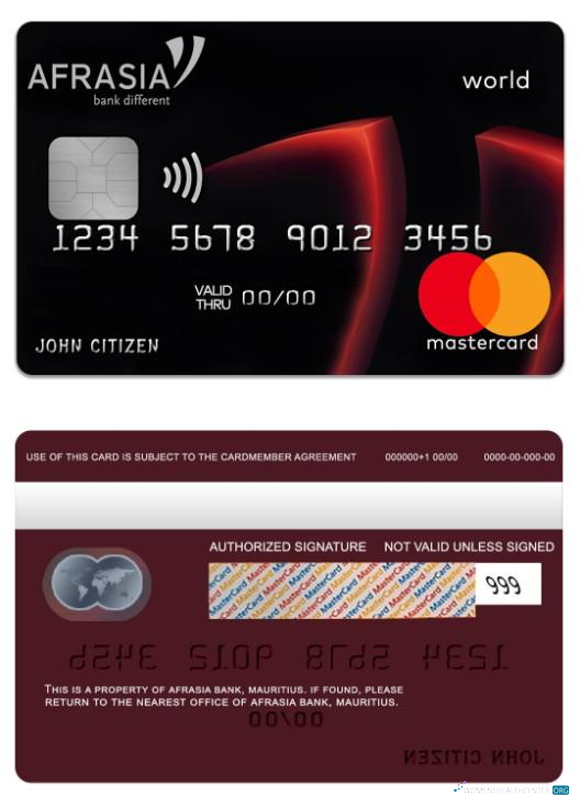 Hochwertige Herunterladen Mauritius Afrasia Bank World Mastercard Photoshop Vorlage