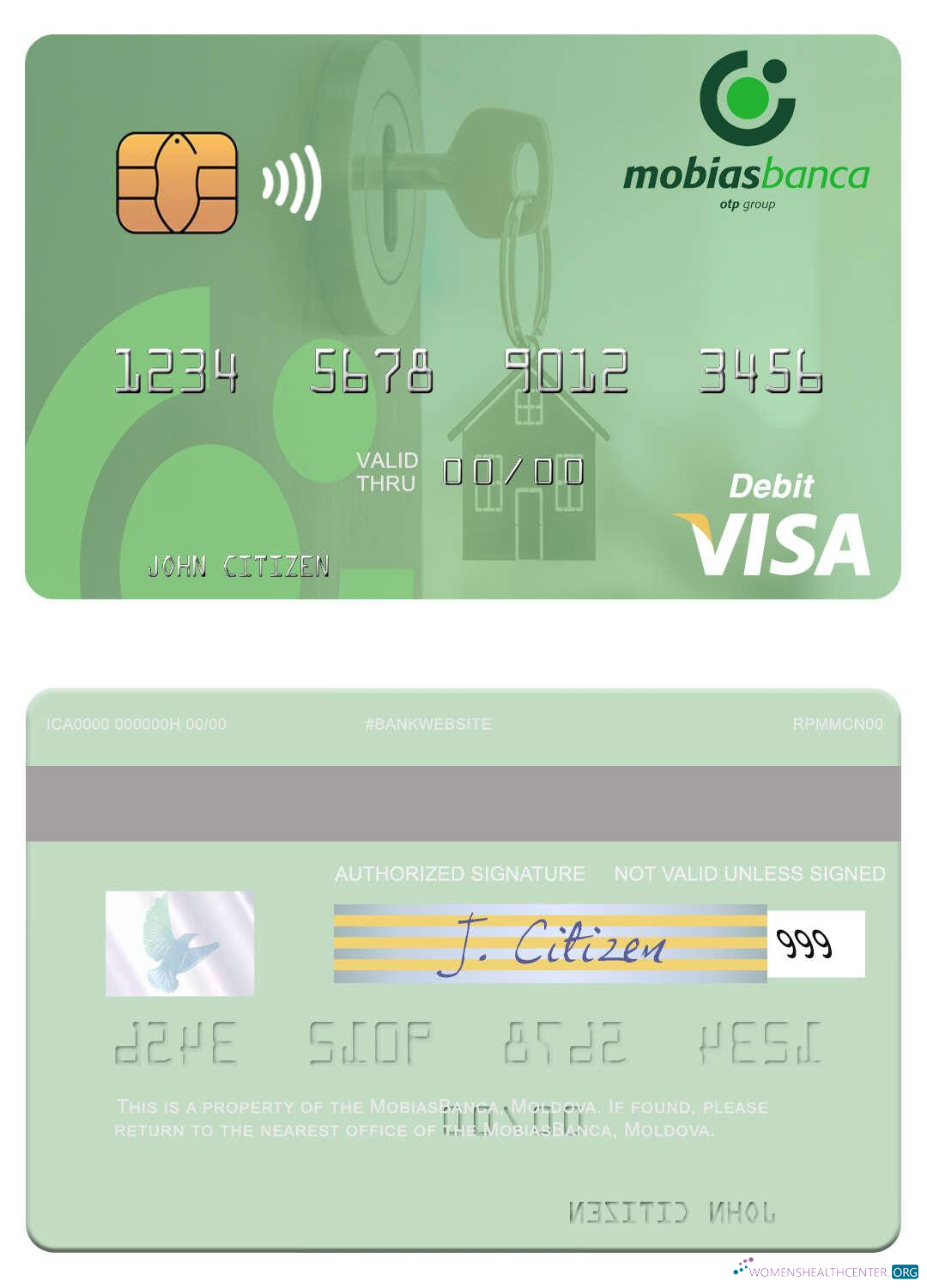 Hochwertige Herunterladen Moldawien MobiasBanca Visa Debit Karte Photoshop Vorlage