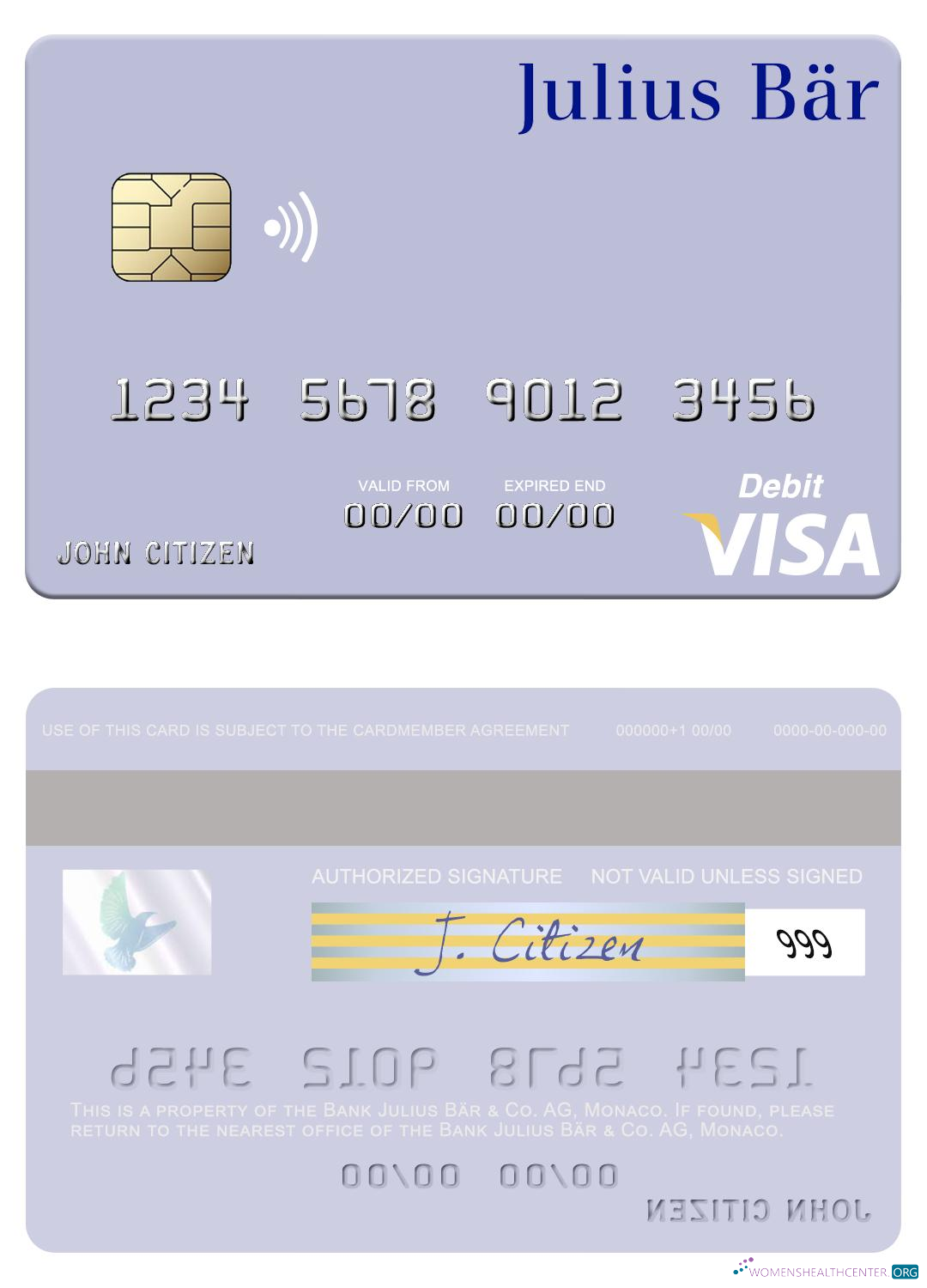 Professionelle Herunterladen Monaco Bank Julius Bär & Co. AG Visa Debit Karte Photoshop Vorlage