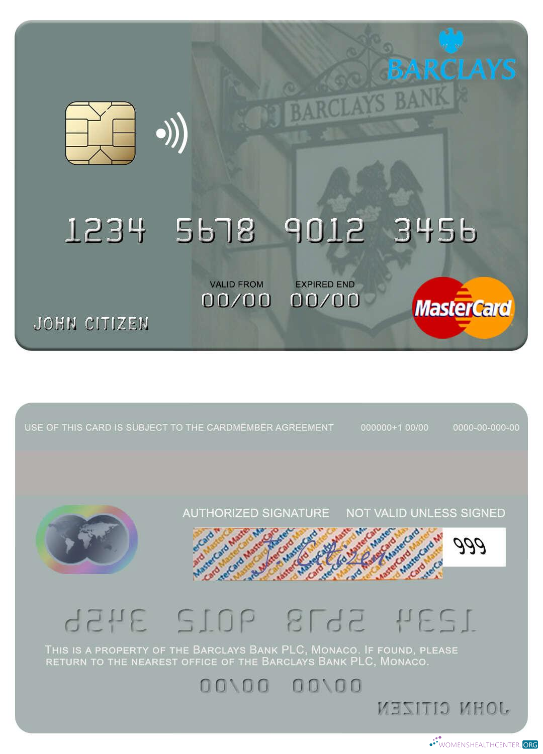 Realistische Herunterladen Monaco Barclays Bank PLC Mastercard Photoshop Vorlage