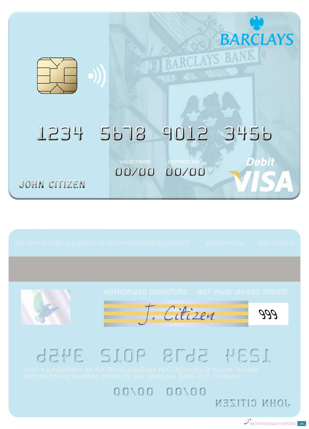 Hochwertige Herunterladen Monaco Barclays Bank PLC Visa Debit Karte Photoshop Vorlage