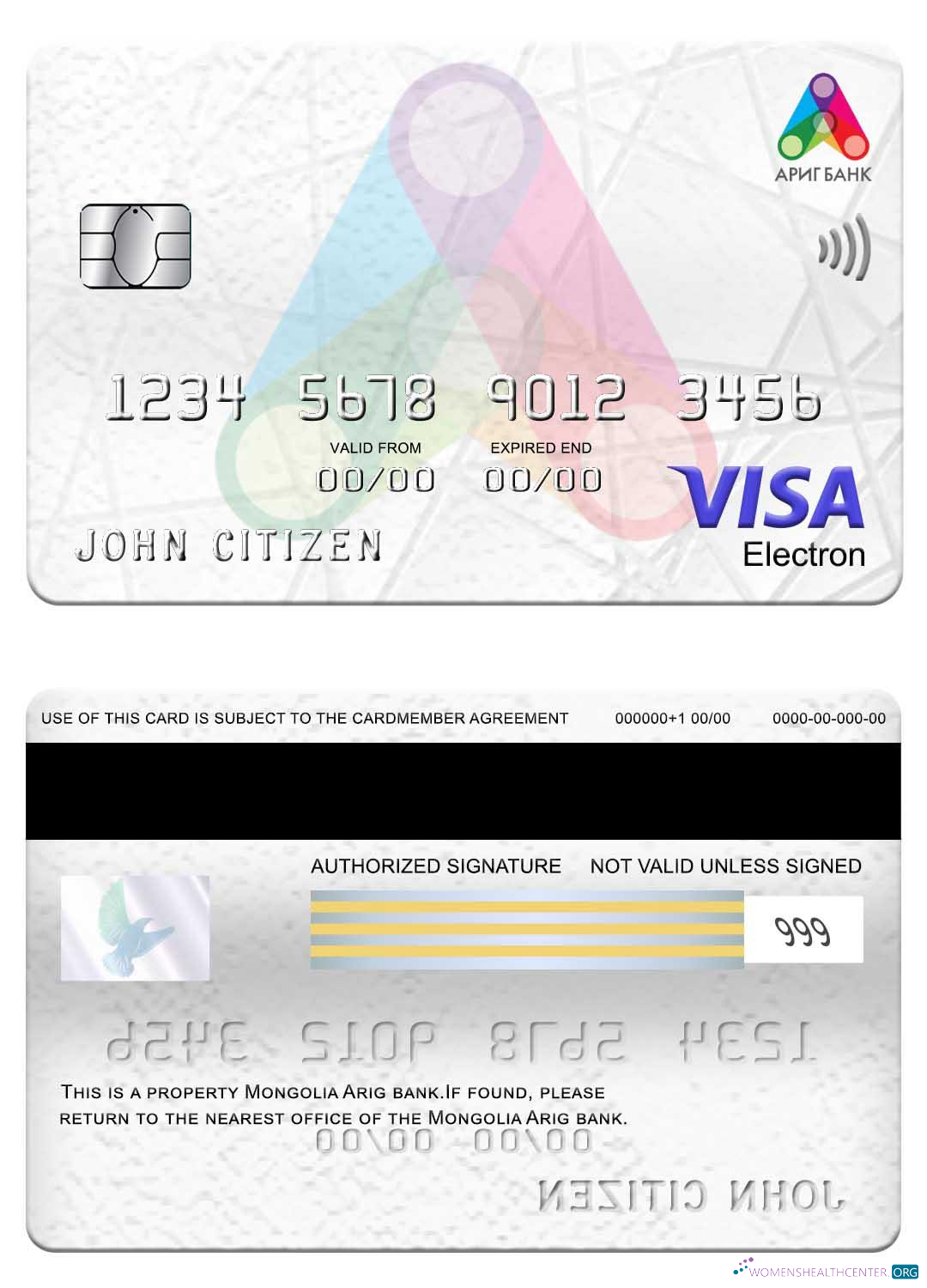 Realistische Herunterladen Mongolei Arig Bank Visa Electron Karte Photoshop Vorlage