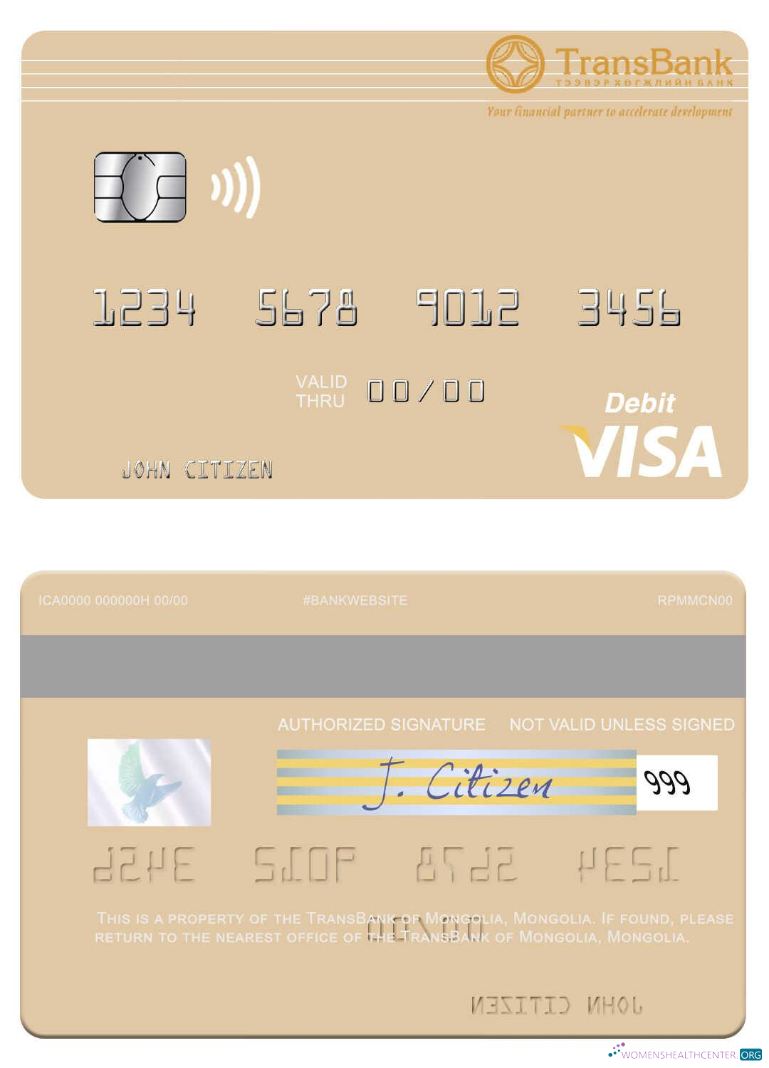 Professionelle Herunterladen Mongolei TransBank von Mongolei Visa Debit Karte Photoshop Vorlage