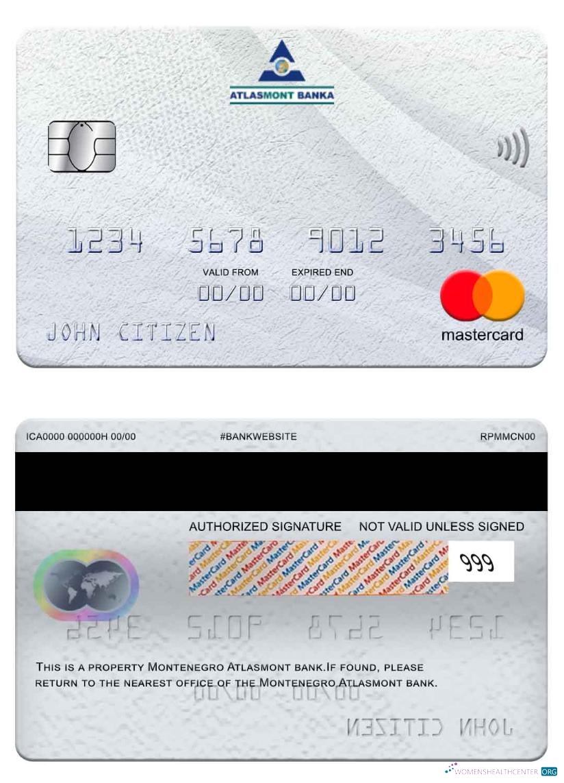 Realistische Herunterladen Montenegro Atlasmont Bank Mastercard Photoshop Vorlage