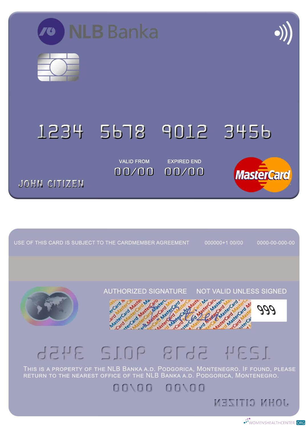 Editierbare Herunterladen Montenegro NLB Banka A.d. Podgorica Mastercard Photoshop Vorlage