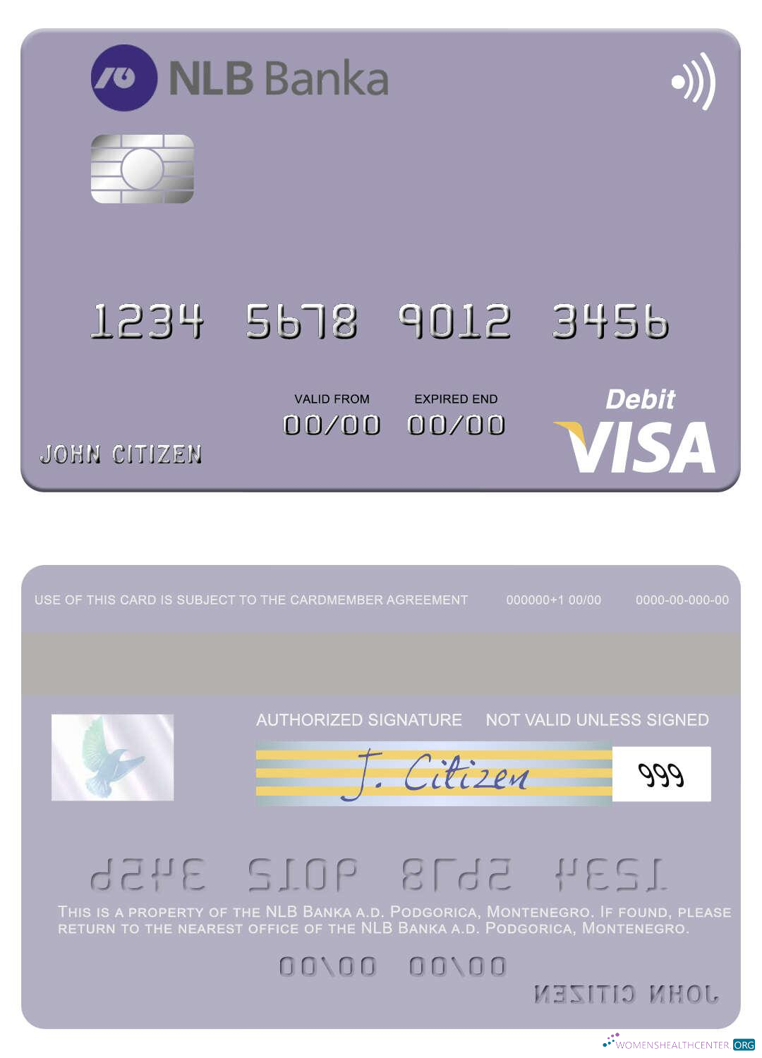 Hochwertige Herunterladen Montenegro NLB Banka A.d. Podgorica Visa Debit Karte Photoshop Vorlage