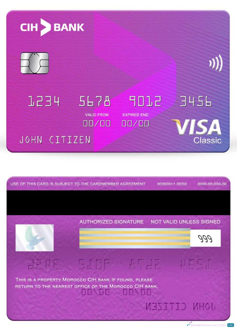 Realistische Herunterladen Marokko CIH Bank Visa Classic Karte Photoshop Vorlage