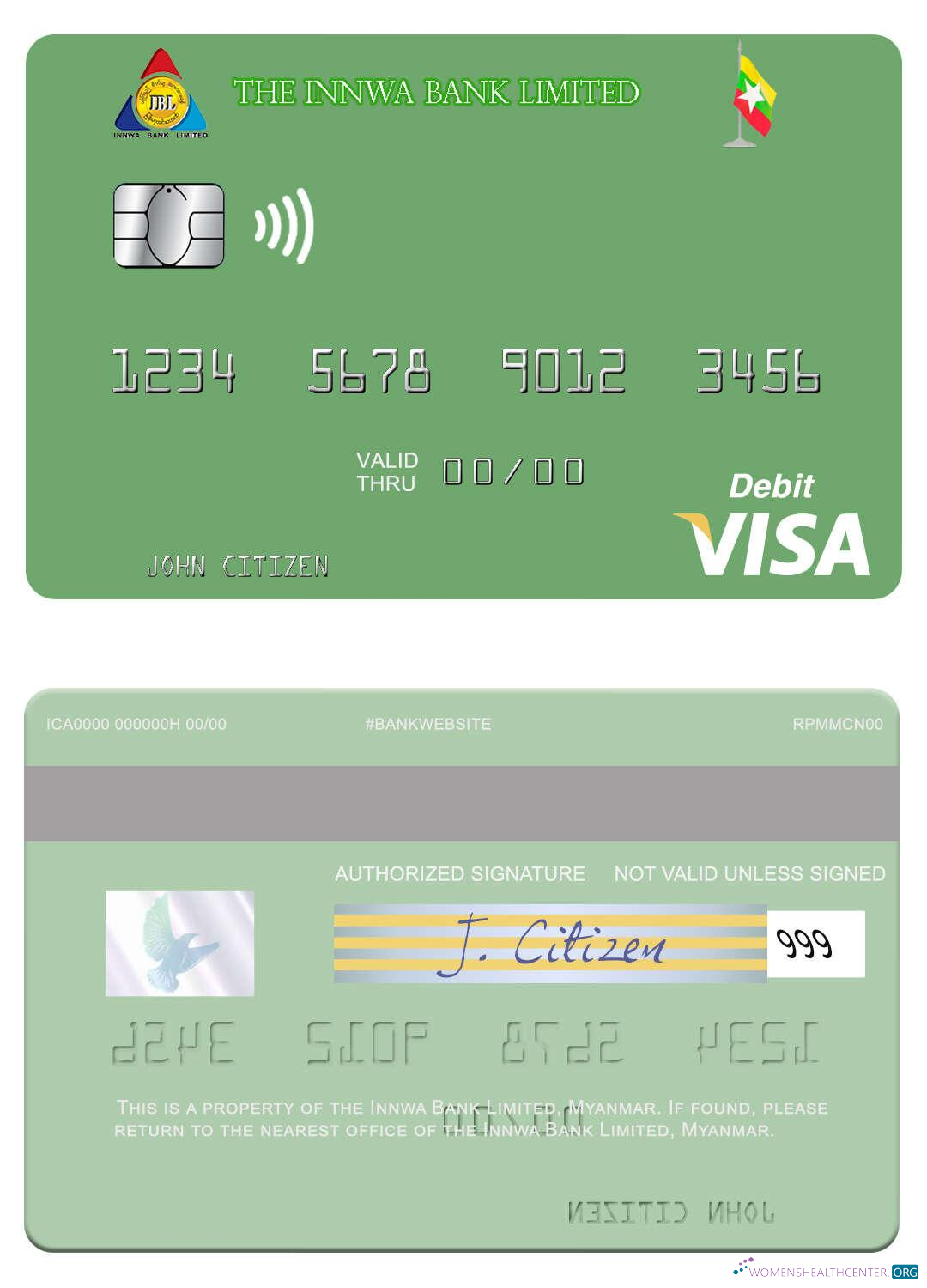 Editierbare Herunterladen Myanmar Innwa Bank GmbH Visa Debit Karte Photoshop Vorlage