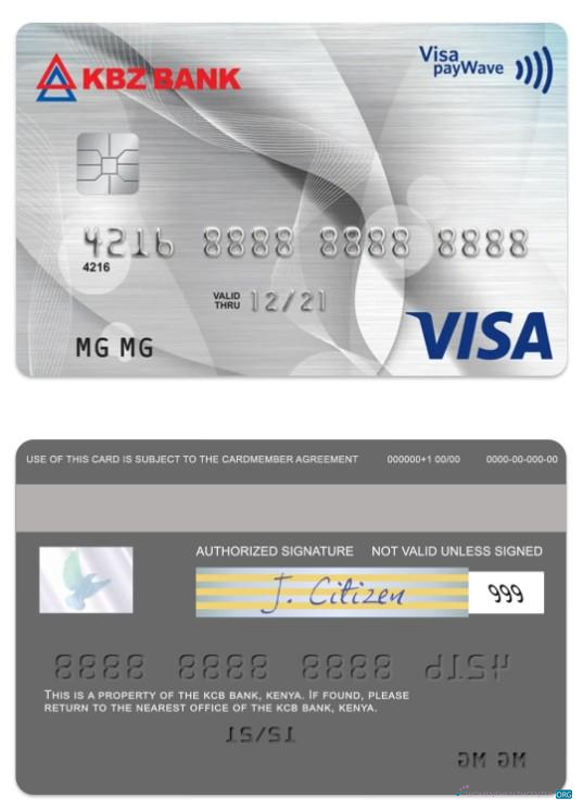 Realistische Herunterladen Myanmar KBZ Bank MPU Visa Kredit Karte Photoshop Vorlage