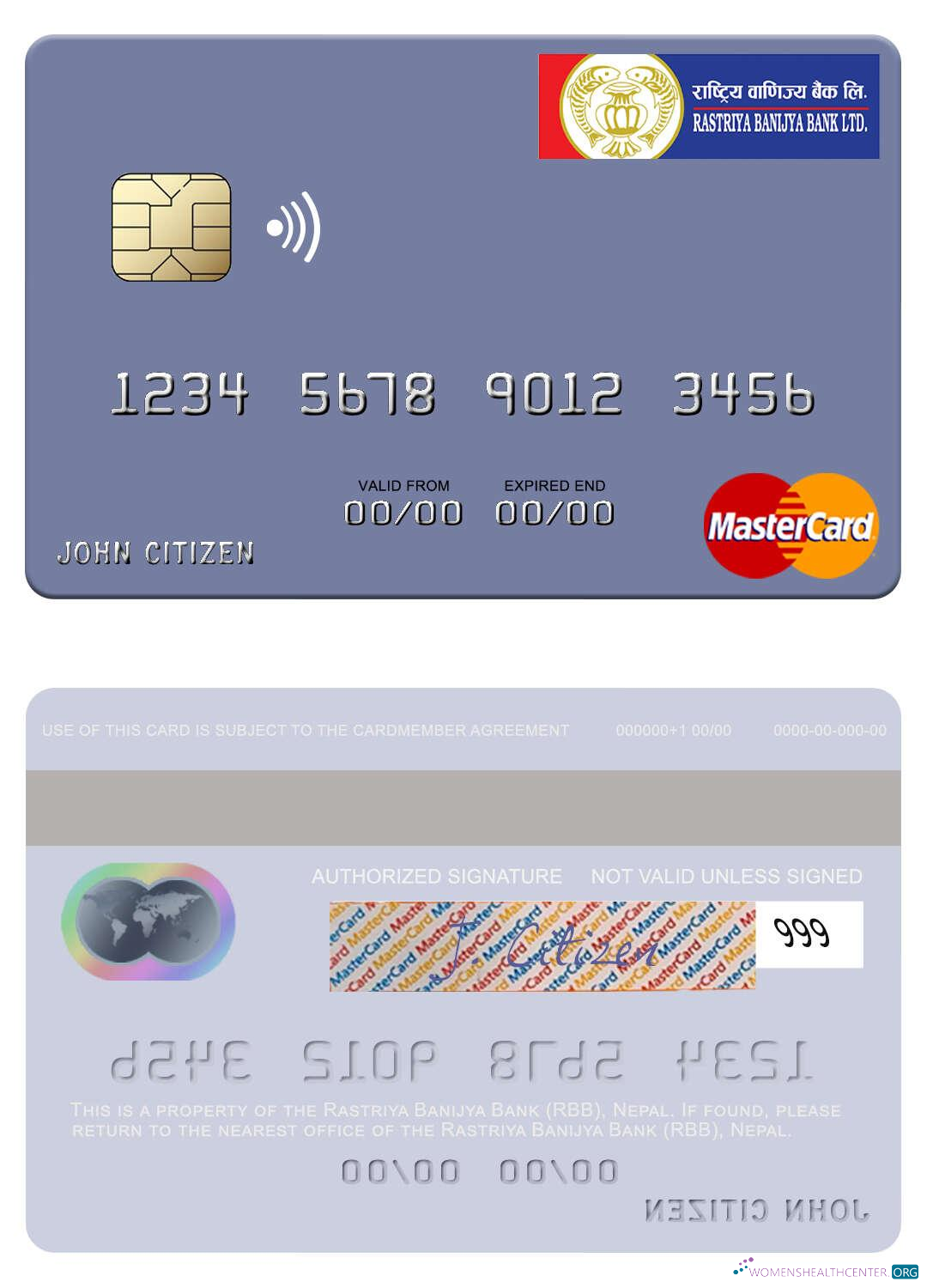 Realistische Herunterladen Nepal Rastriya Banijya Bank (RBB) Mastercard Photoshop Vorlage