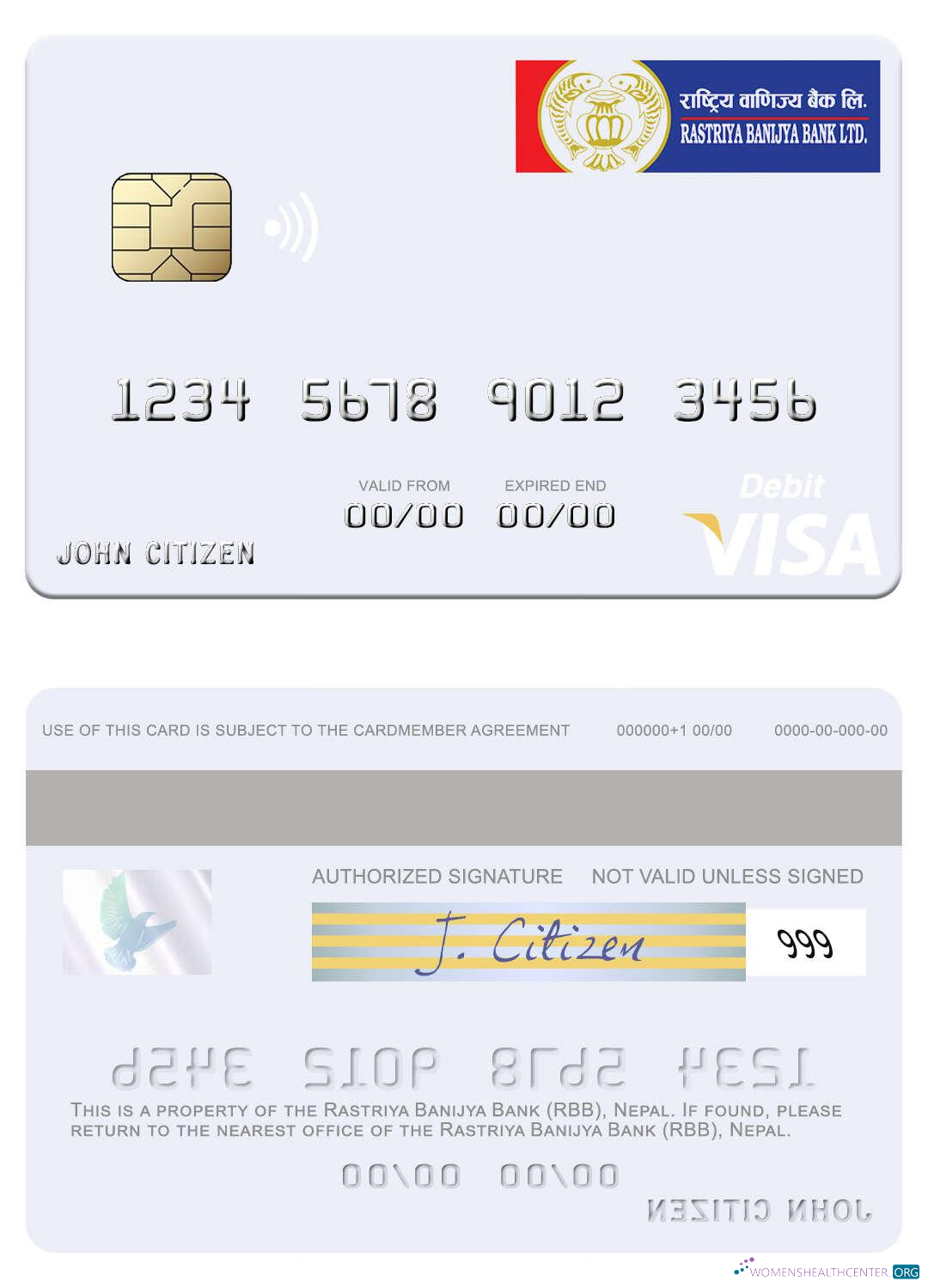 Realistische Herunterladen Nepal Rastriya Banijya Bank (RBB) Visa Debit Karte Photoshop Vorlage
