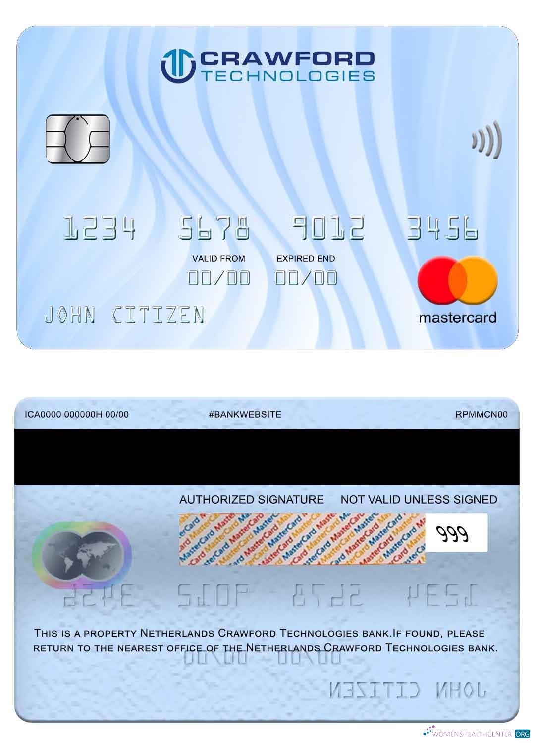 Editierbare Herunterladen Niederlande (Holland) Crawford Technologies Bank Mastercard Photoshop Vorlage
