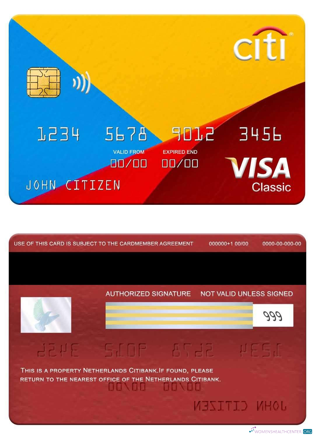Editierbare Herunterladen Niederlande Citibank Visa Classic Karte Photoshop Vorlage