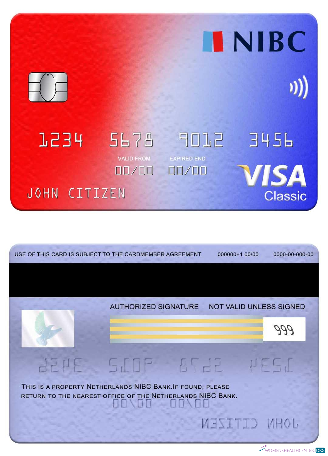 Editierbare Herunterladen Niederlande NIBC Bank Visa Classic Karte Photoshop Vorlage