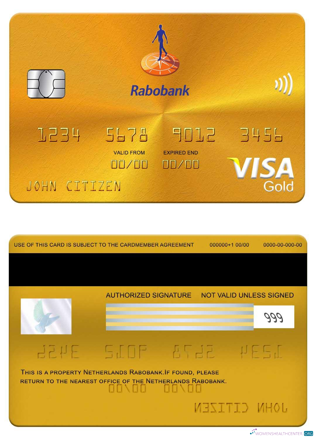 Editierbare Herunterladen Niederlande Rabobank Visa Gold Karte Photoshop Vorlage