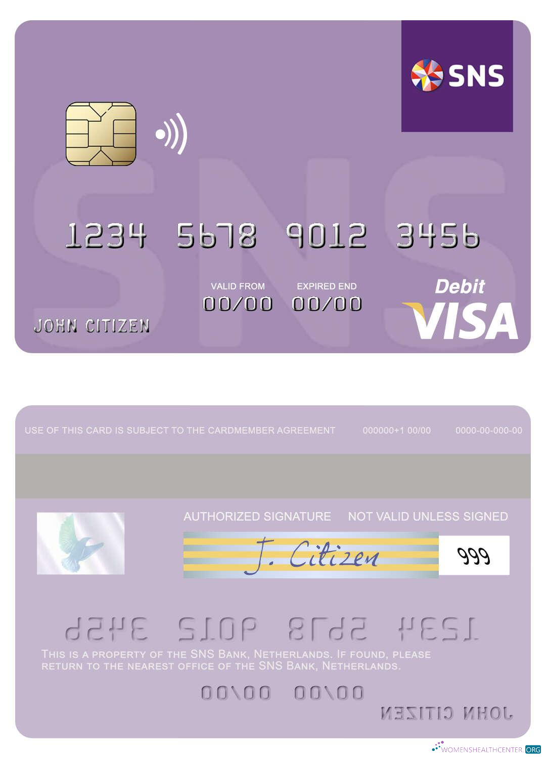 Realistische Herunterladen Niederlande SNS Bank Visa Debit Karte Photoshop Vorlage