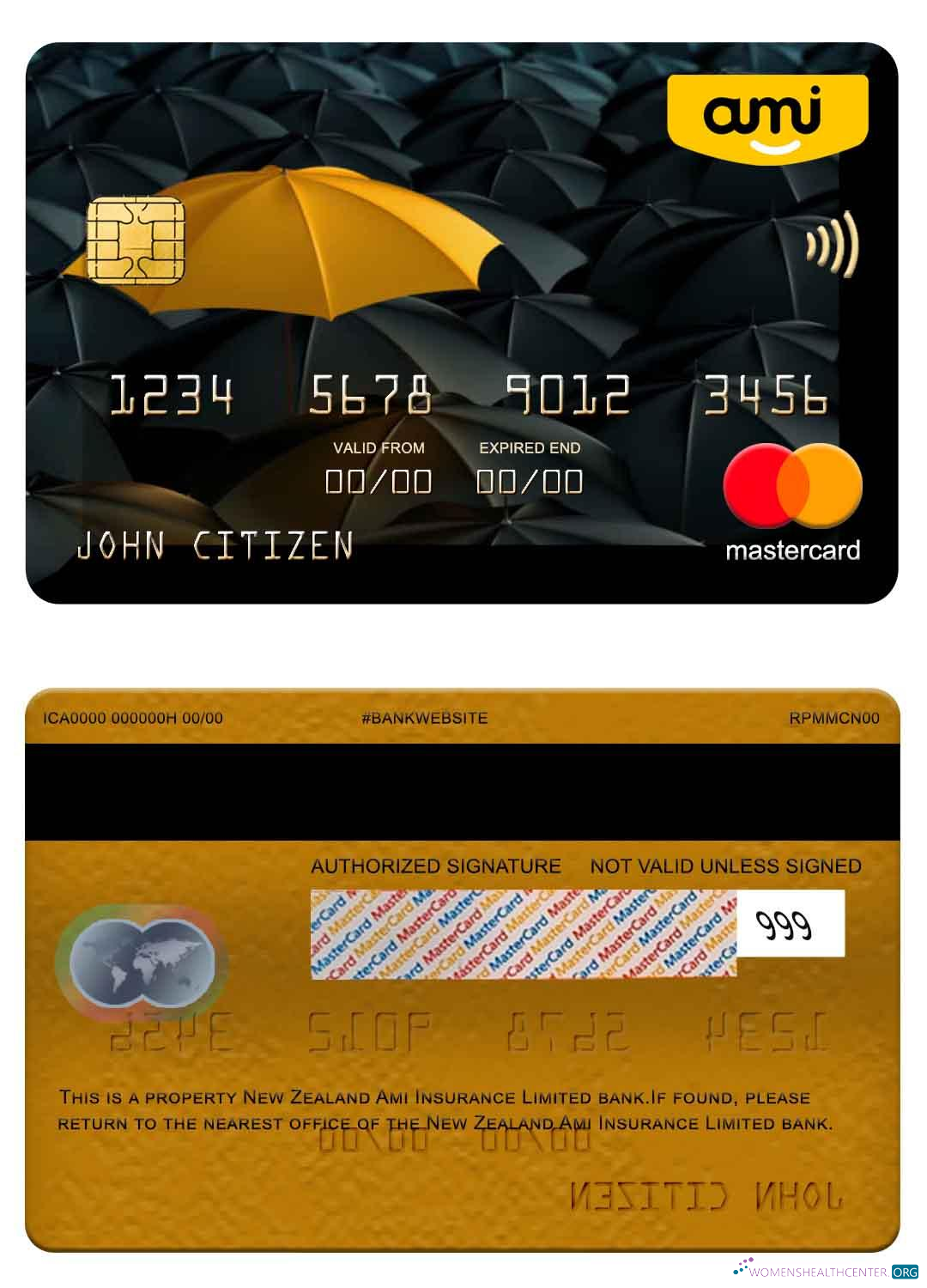 Realistische Herunterladen Neuseeland Ami Insurance GmbH Bank Mastercard Photoshop Vorlage