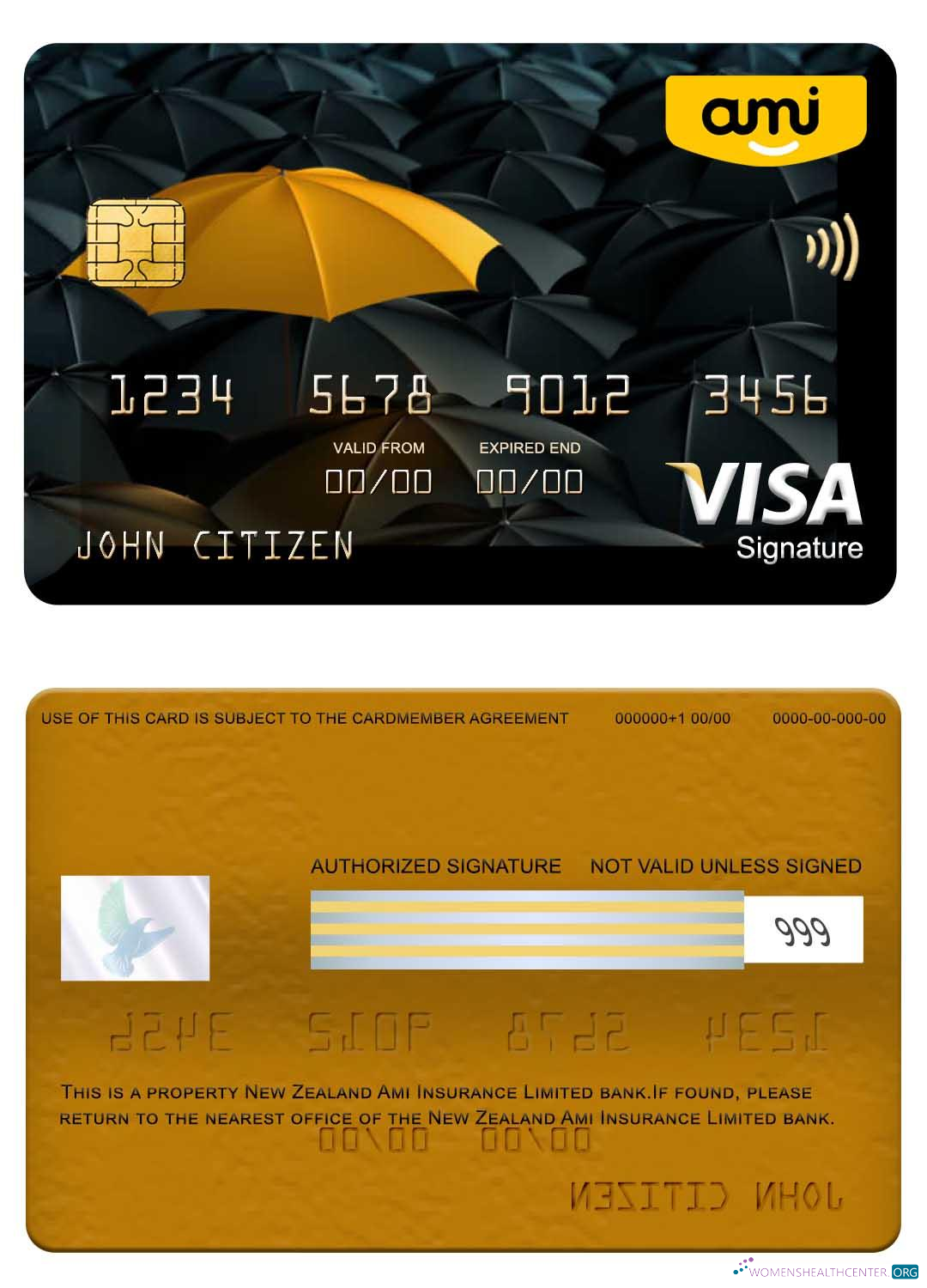 Editierbare Herunterladen Neuseeland Ami Insurance GmbH Bank Visa Signature Karte Photoshop Vorlage