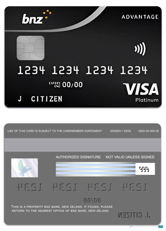 Hochwertige Herunterladen Neu Zeland BNZ Bank Advantage Visa Platin Karte Photoshop Vorlage