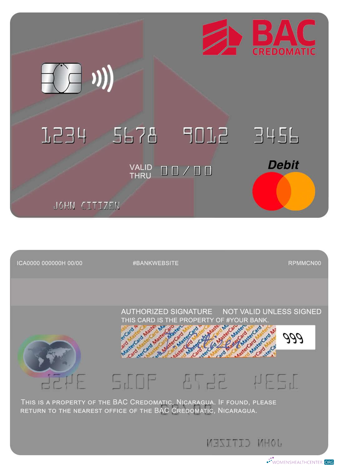 Professionelle Herunterladen Nicaragua BAC Credomatic Mastercard Photoshop Vorlage
