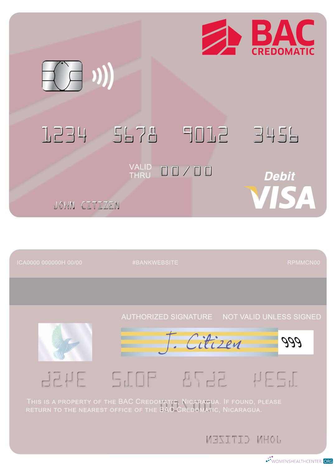 Hochwertige Herunterladen Nicaragua BAC Credomatic Visa Debit Karte Photoshop Vorlage