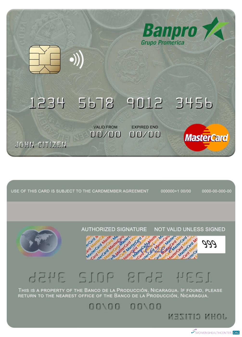 Realistische Herunterladen Nicaragua Banco de La Producción Mastercard Photoshop Vorlage