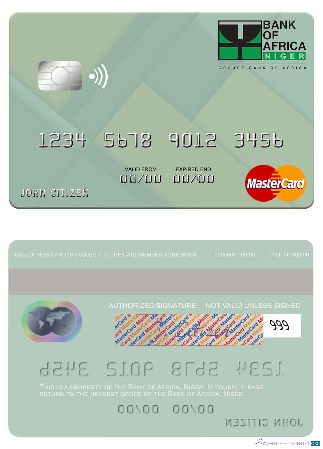 Editierbare Herunterladen Niger Bank von Africa Mastercard Photoshop Vorlage