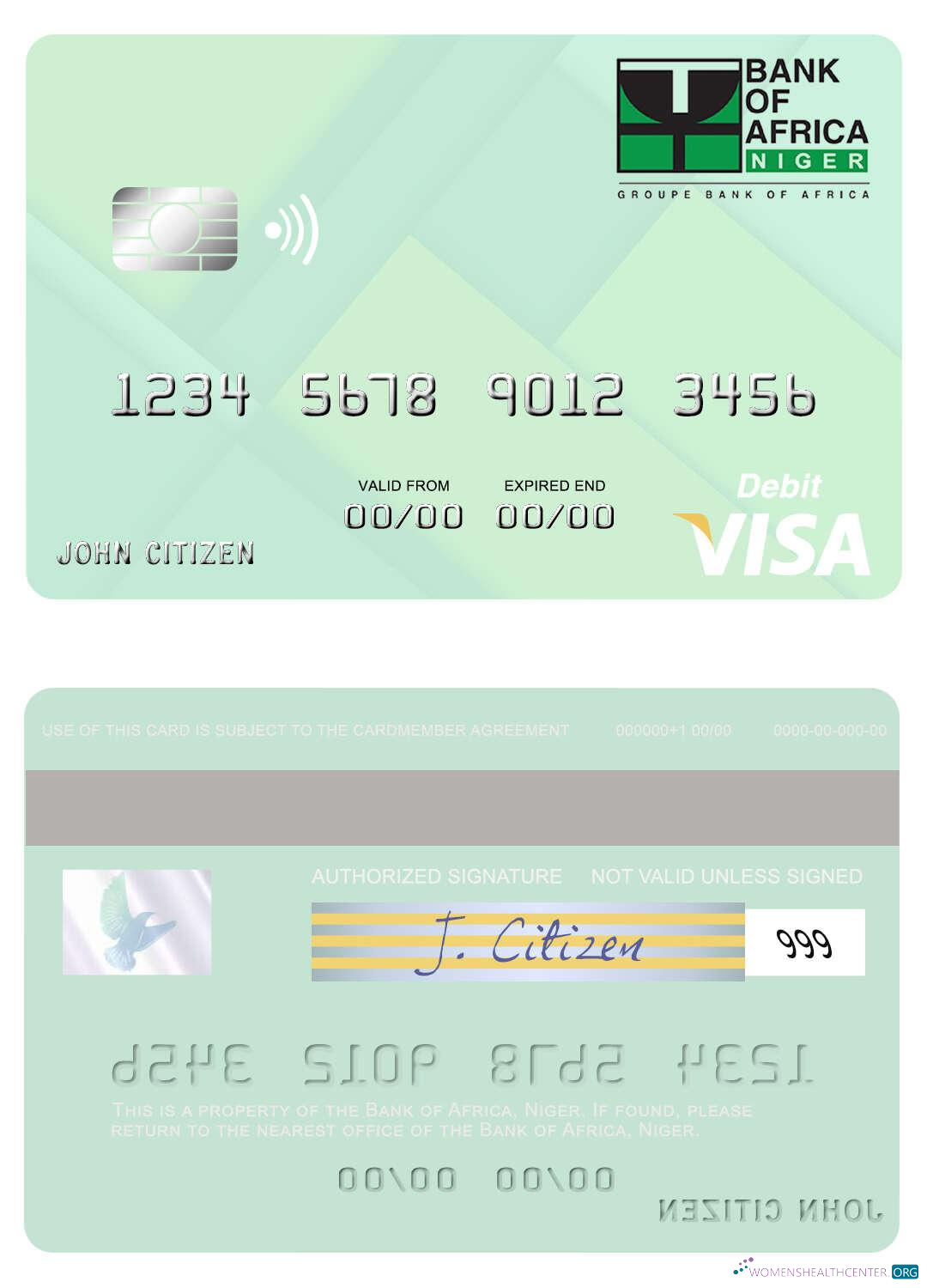 Professionelle Herunterladen Niger Bank von Africa Visa Debit Karte Photoshop Vorlage