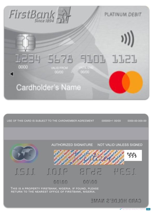 Hochwertige Herunterladen Nigeria FirstBank Platin Debit Mastercard Photoshop Vorlage