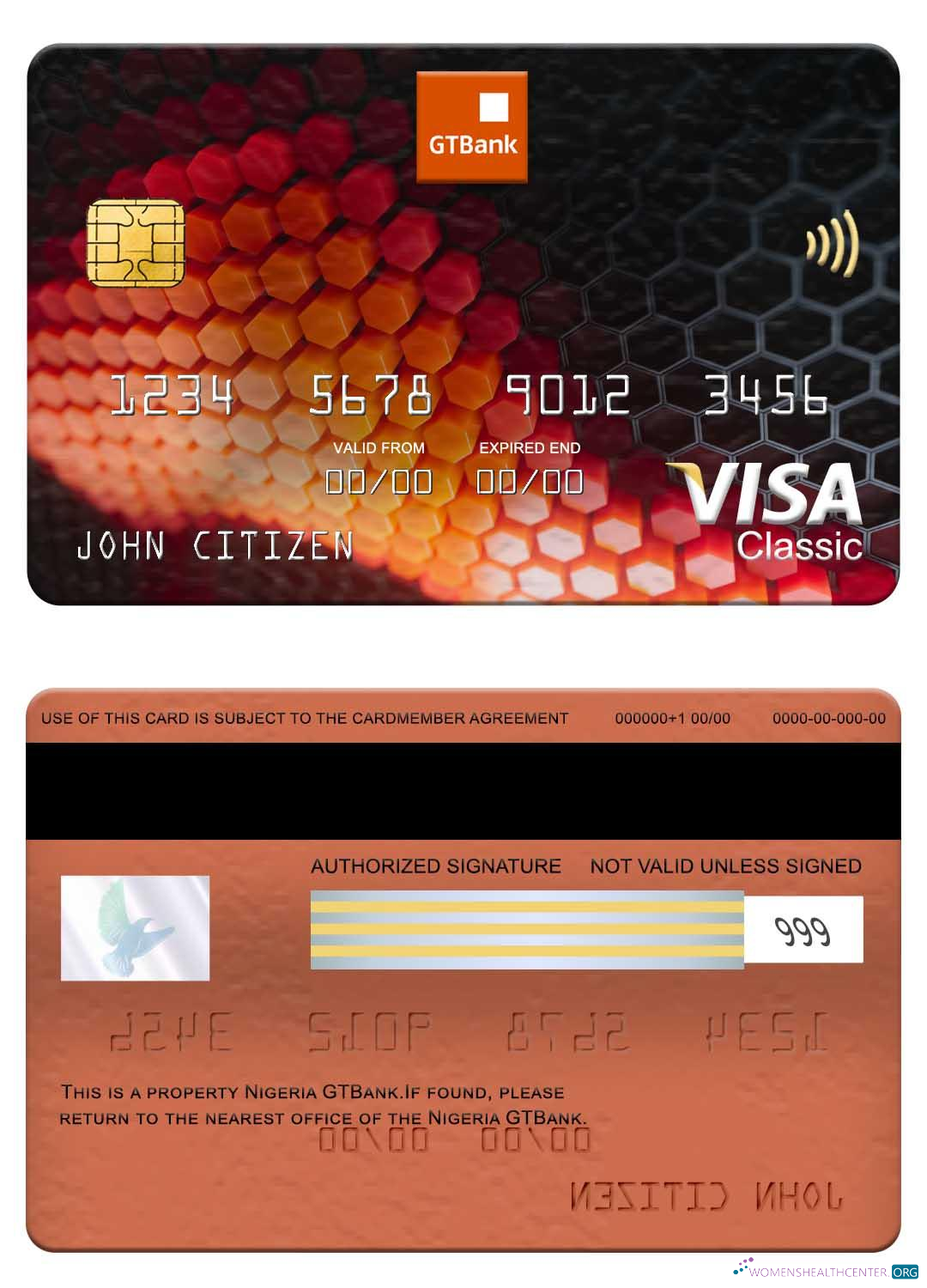 Realistische Herunterladen Nigeria GTBank Visa Classic Karte Photoshop Vorlage