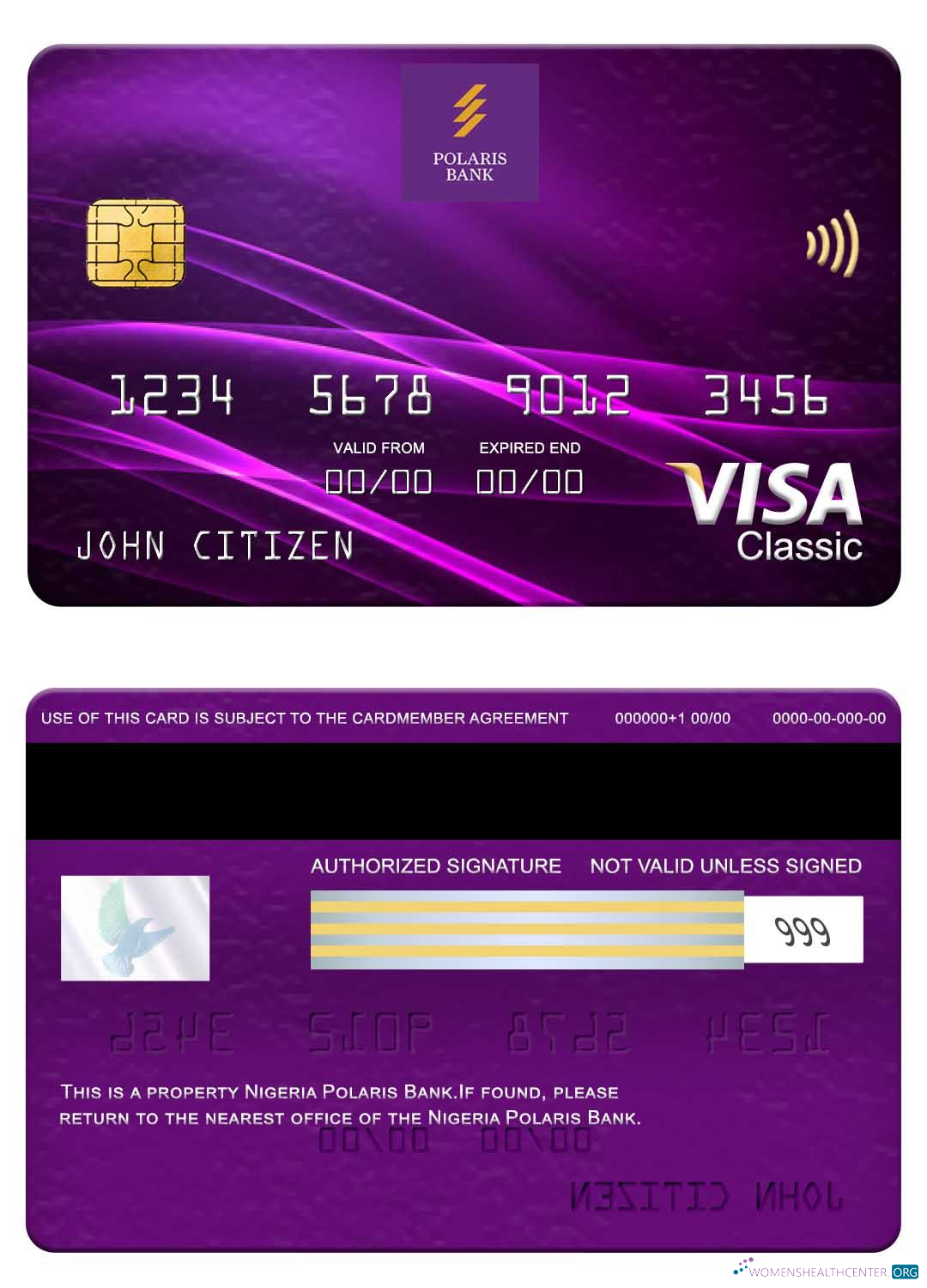 Editierbare Herunterladen Nigeria Polaris Bank Visa Classic Karte Photoshop Vorlage