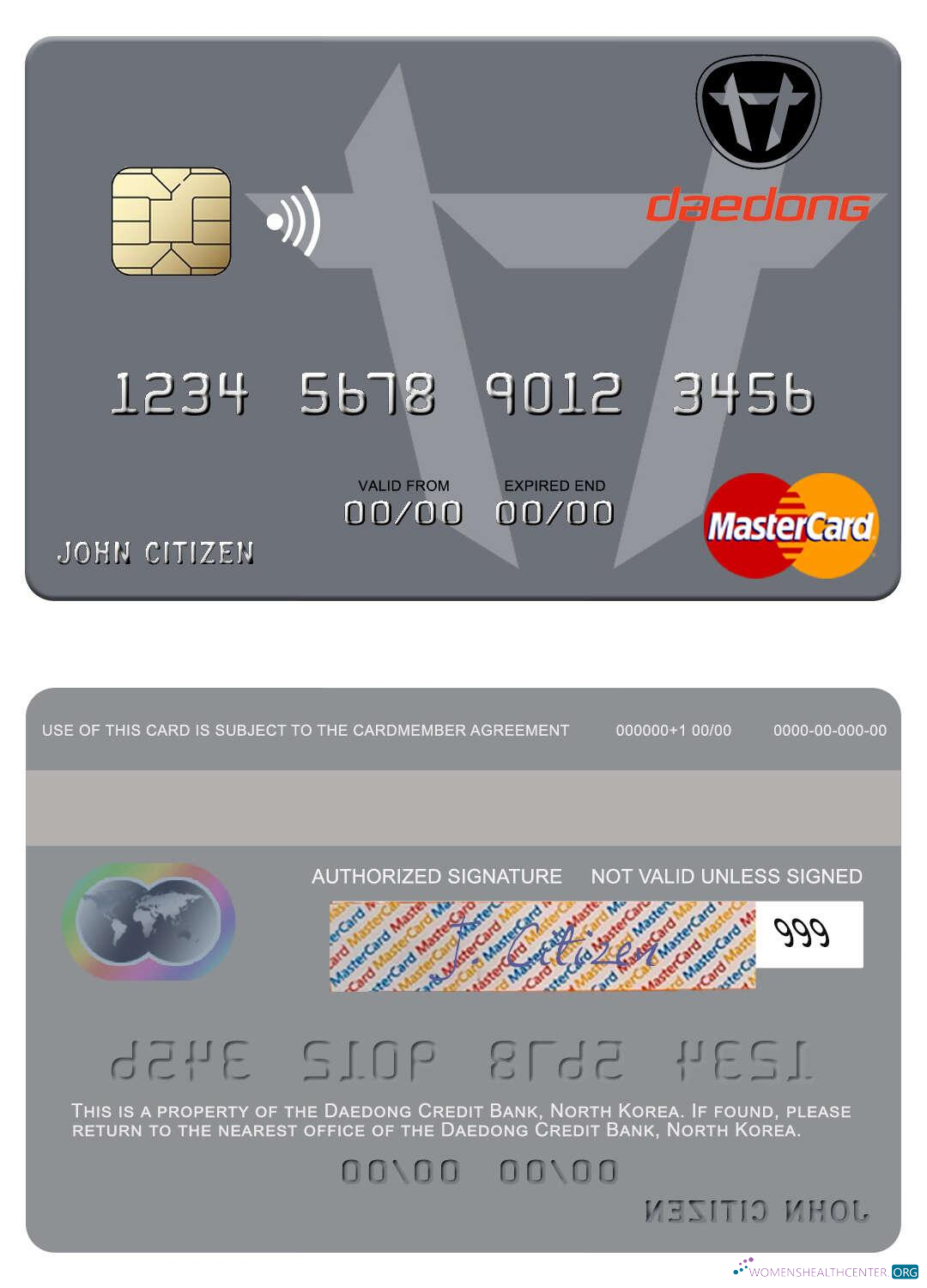 Professionelle Herunterladen Nordkorea Daedong Kredit Bank Mastercard Photoshop Vorlage