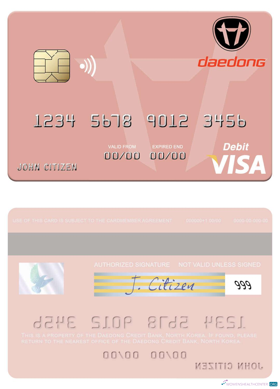 Realistische Herunterladen Nordkorea Daedong Kredit Bank Visa Debit Karte Photoshop Vorlage