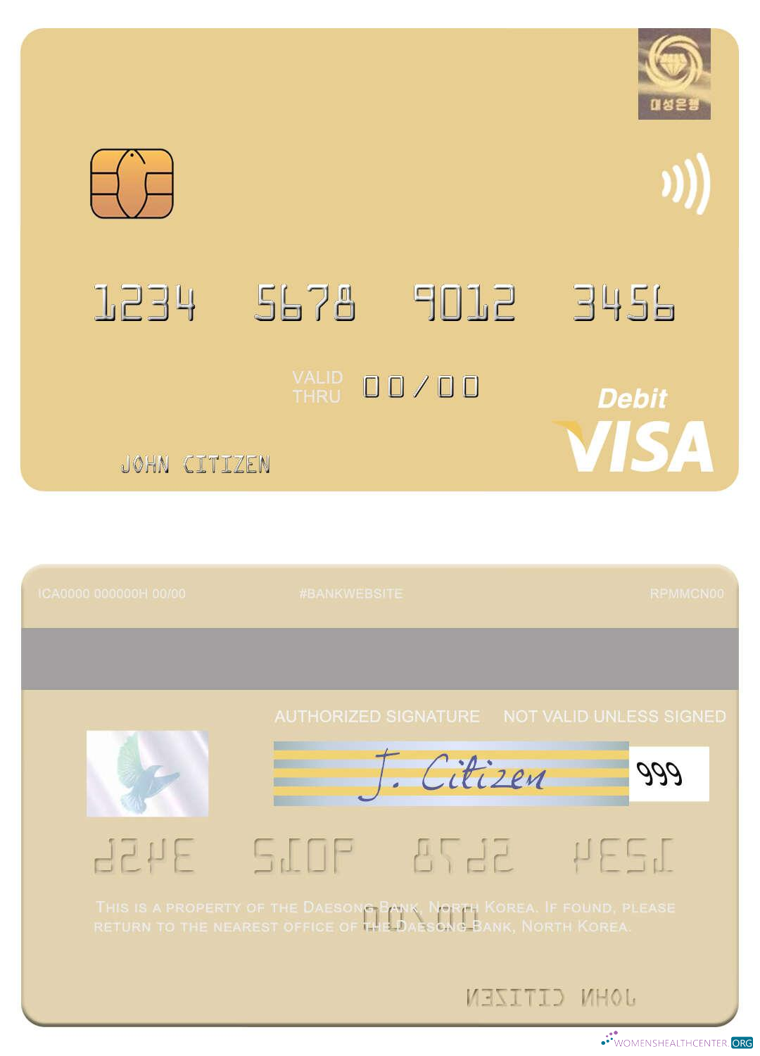 Realistische Herunterladen Nordkorea Daesong Bank Visa Debit Karte Photoshop Vorlage