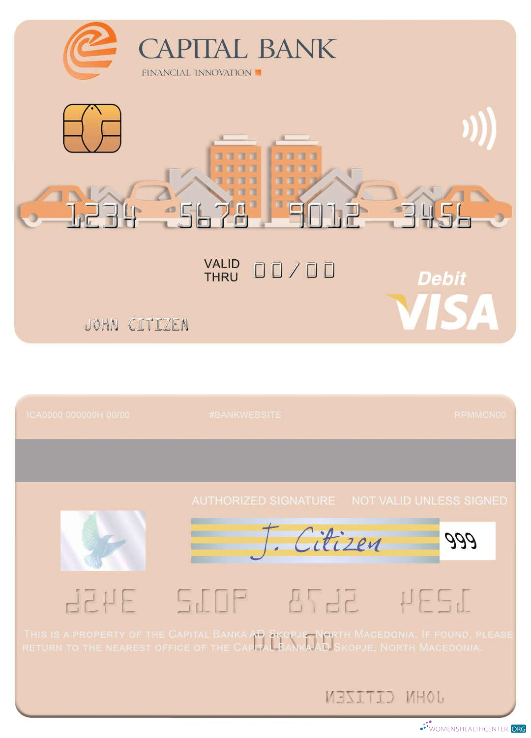 Hochwertige Herunterladen Nord Macedonia Hauptstadt Banka AD Skopje Visa Debit Karte Photoshop Vorlage
